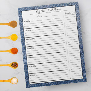 Blue Denim Meal Planner Trendy Grocery List Notepad