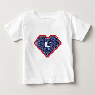 Blue Denim Monogram and Super Hero Emblem Baby T-Shirt