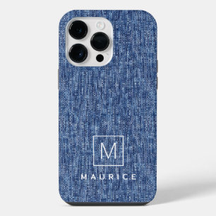 Blue denim monogram initial custom name iPhone 14 pro max case