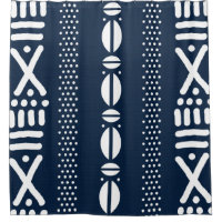 Blue Denim Mud Cloth Style African Shower Curtain