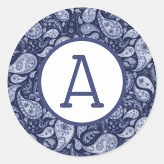 Blue Denim Paisley Personalise Classic Round Sticker