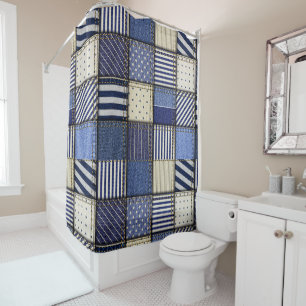 Blue Denim Patchwork Shower Curtain