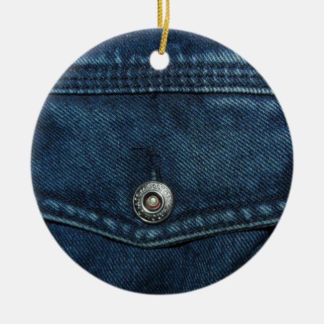 Blue Denim Pocket Ceramic Tree Decoration (Front)