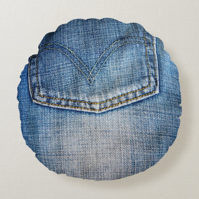Blue denim round cushion (Front)