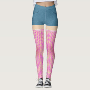 Blue Denim Shorts With Hot Pink Fishnets Leggings