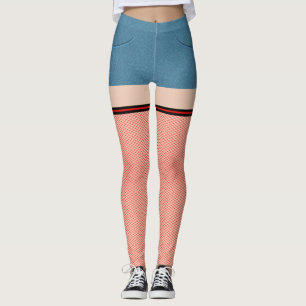 Blue Denim Shorts With Red & Black Fishnets Leggings