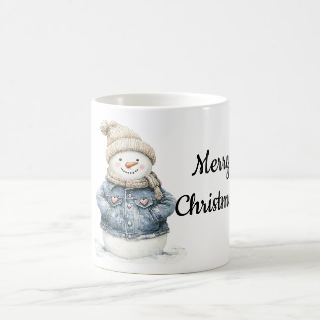 Blue Denim Snowman Christmas Coffee Mug (Center)