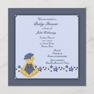 Blue Denim Stars Baby Boy Shower Invitation