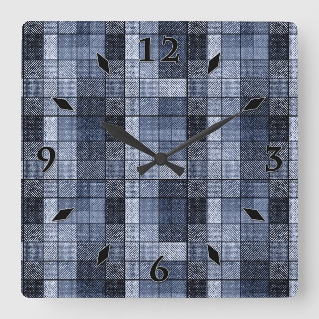 Blue, denim, tartan, plaid . large clock (Front)