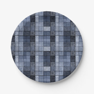 Blue, denim, tartan, plaid . paper plate