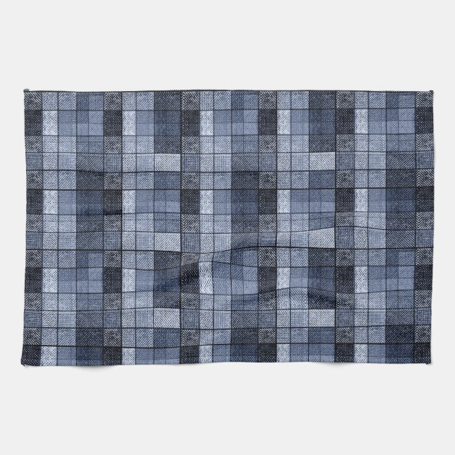 Blue, denim, tartan, plaid . tea towel (Horizontal)