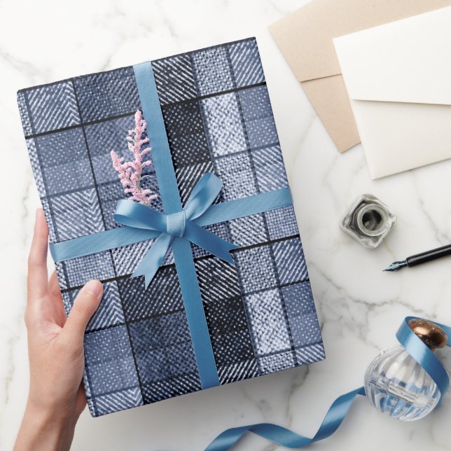 Blue, denim, tartan, plaid . wrapping paper (Gifting)