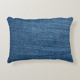 Blue Denim Texture: Classic Jeans. Decorative Cushion