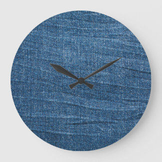 Blue Denim Texture: Classic Jeans. Large Clock