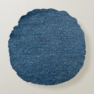 Blue Denim Texture Close-Up Shot Round Cushion