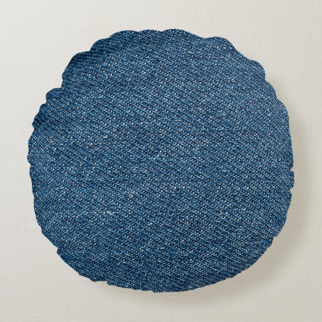 Blue Denim Texture Close-Up Shot Round Cushion (Front)