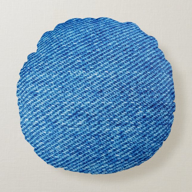 Blue Denim Texture Round Cushion (Front)