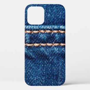 Blue denim texture with stitch line closeup, Jeans iPhone 12 Case
