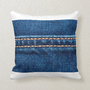 Blue denim texture with stitch line closeup, Jeans Cushion