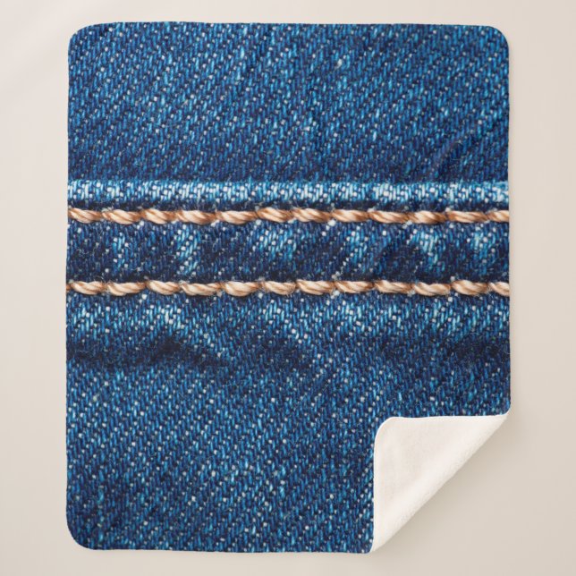 Blue denim texture with stitch line closeup, Jeans Sherpa Blanket (Front)