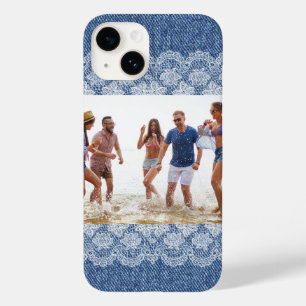 Blue denim white lace photo friends family Case-Mate iPhone 14 case