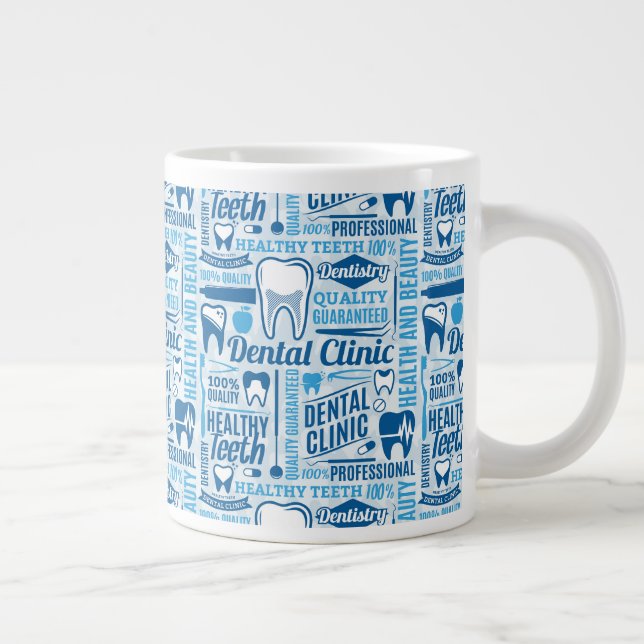 Blue Dental Clinic Pattern Large Coffee Mug (Right)