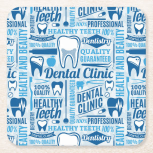 Blue Dental Clinic Pattern Square Paper Coaster
