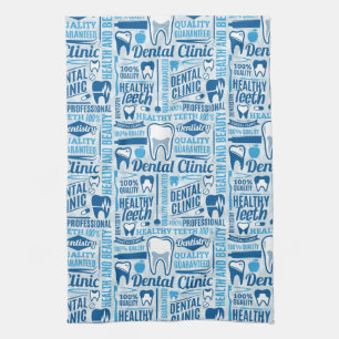 Blue Dental Clinic Pattern Tea Towel