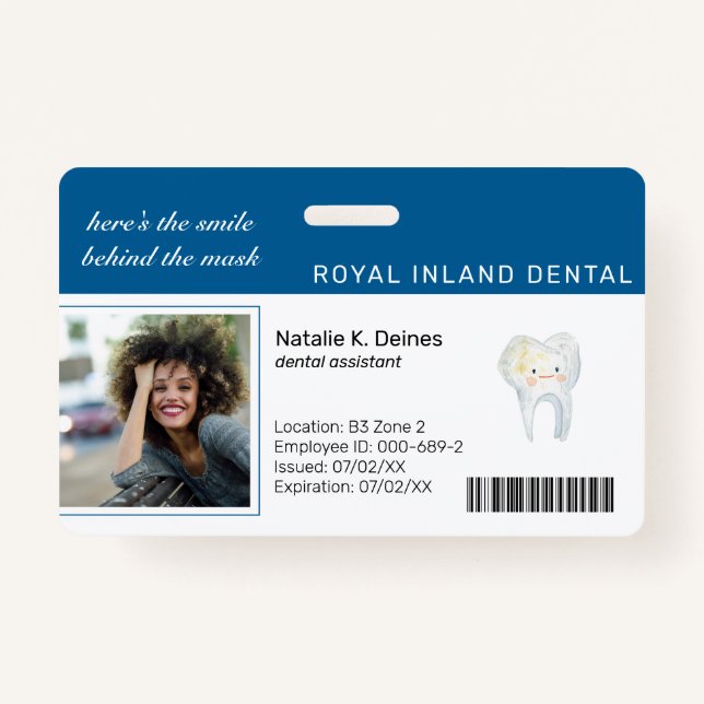 Blue | Dental Office Employee Photo ID Badge (Front)