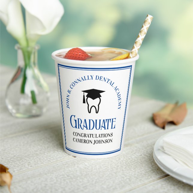 Blue Dental School Custom Dentist Graduation Party Paper Cups (Insitu)