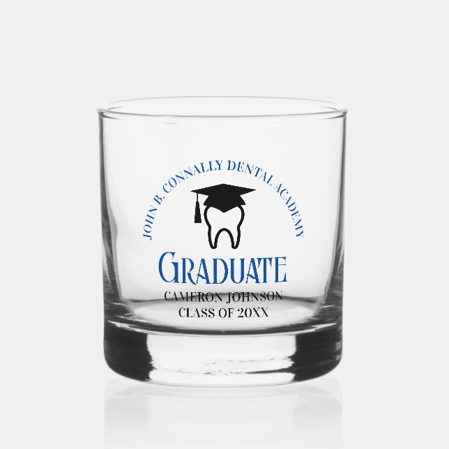 Blue Dental School Custom Dentist Graduation Whiskey Glass (Front)