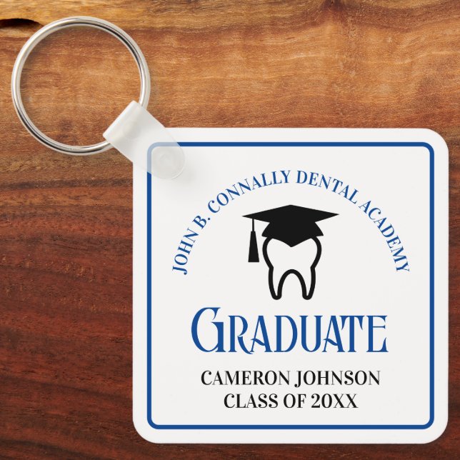 Blue Dental School Custom Graduation Gift Key Ring (Front)