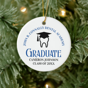 Blue Dental School Graduate Keepsake Christmas Ceramic Ornament