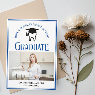 Blue Dental School Photo Custom Graduation Announcement