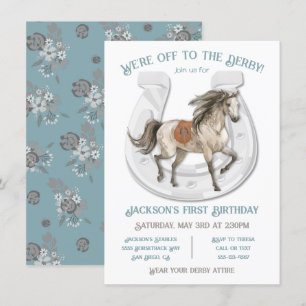 Blue Derby Horse Racing Birthday Party Invitation