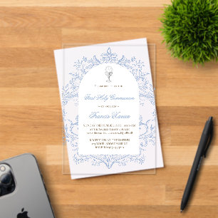 blue design First Holy Communion Acrylic Invitations