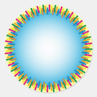 Blue design with colourful border classic round sticker