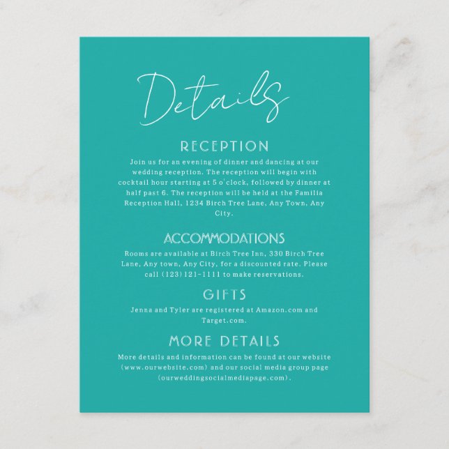 Blue Details Large Wedding Enclosure Card (Front)