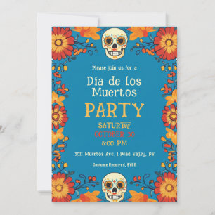 💀🎉 Blue Día de Muertos Party Invitation