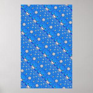 blue diadonal  geometric grid poster