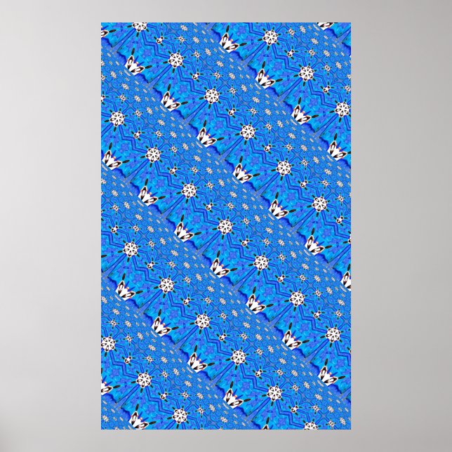 blue diadonal  geometric grid poster (Front)