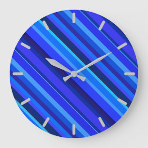 Blue diagonal stripes large clock