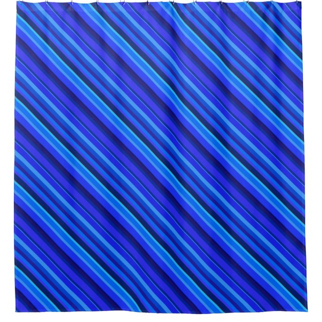 Blue diagonal stripes shower curtain (Front)