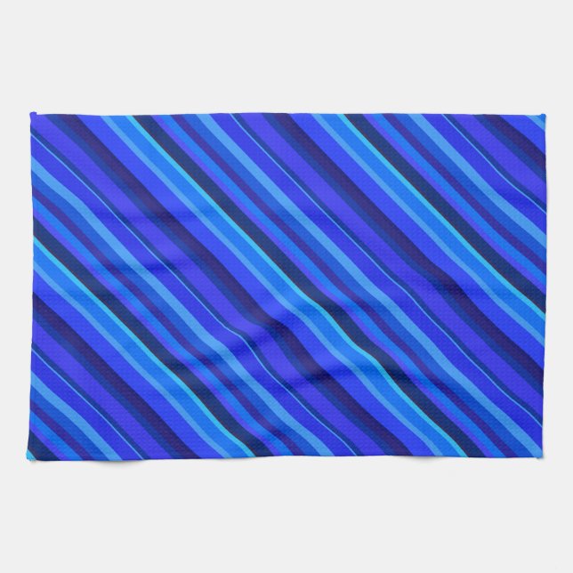 Blue diagonal stripes tea towel (Horizontal)