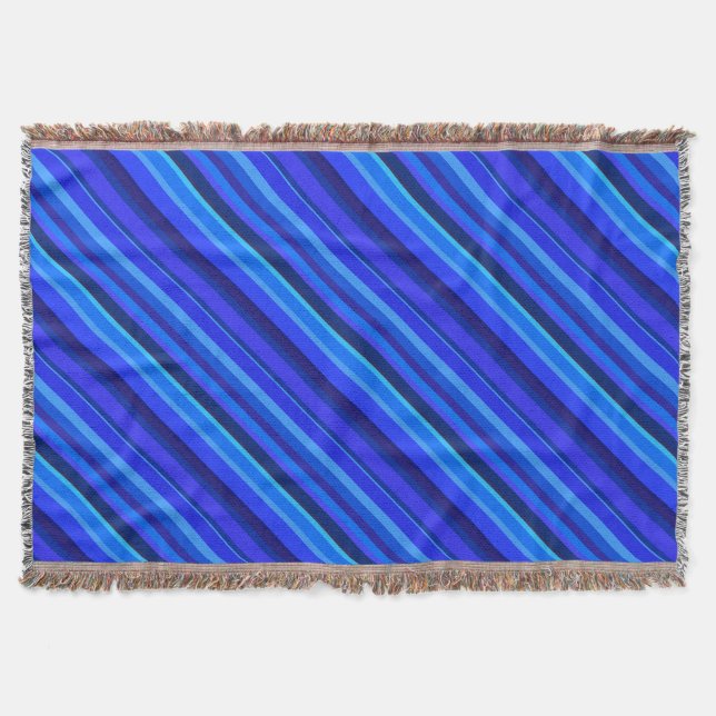 Blue diagonal stripes throw blanket (Front)