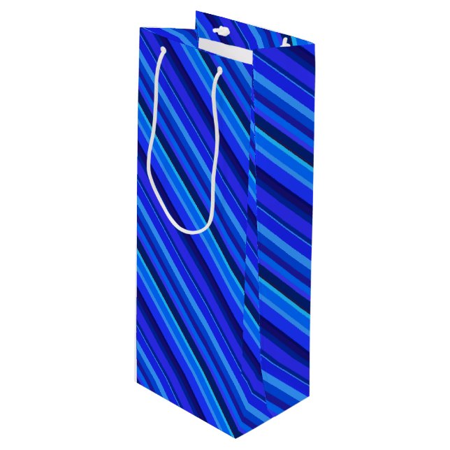 Blue diagonal stripes wine gift bag (Front Angled)