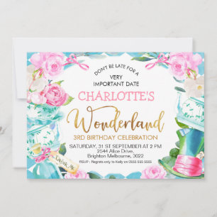 Blue Diamond Alice In Wonderland Birthday Invitation