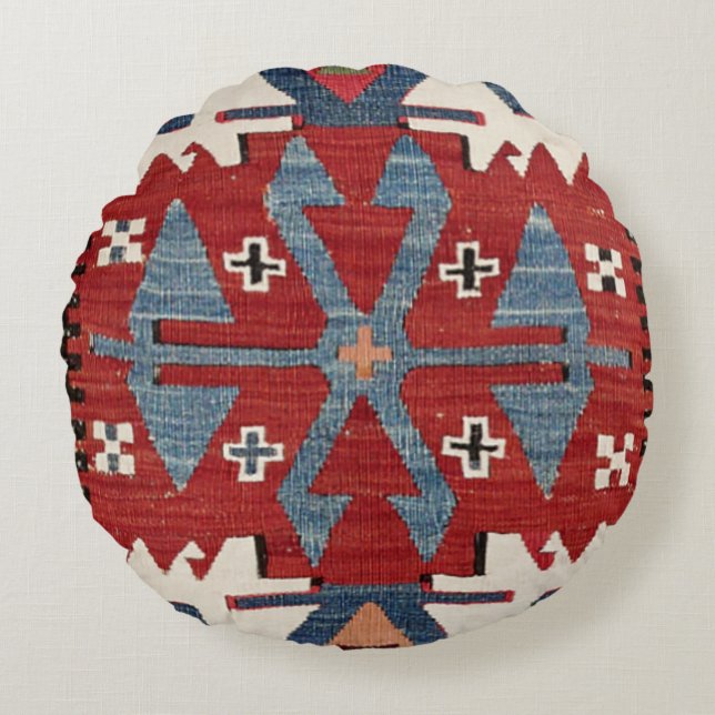 Blue Diamond Arrow Konya II Red Cowboy  Round Cushion (Front)