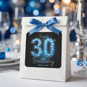 Blue Diamond Bling Glamour 30th Birthday Square Sticker