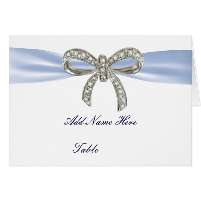 Blue Diamond Bow Wedding Table Place Card (Front Horizontal)